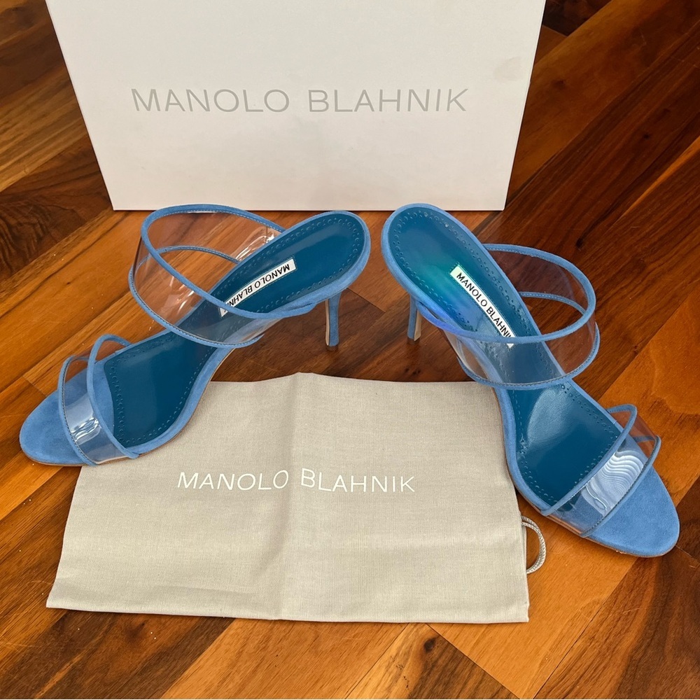 Manolo Blahnik Invymu 90 Vinyl & Suede Sandal, NEW - Picture 14 of 14
